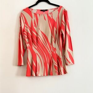 Alex Marie Coral and Beige Abstract Scoop-Neck Long Sleeve Top Size S